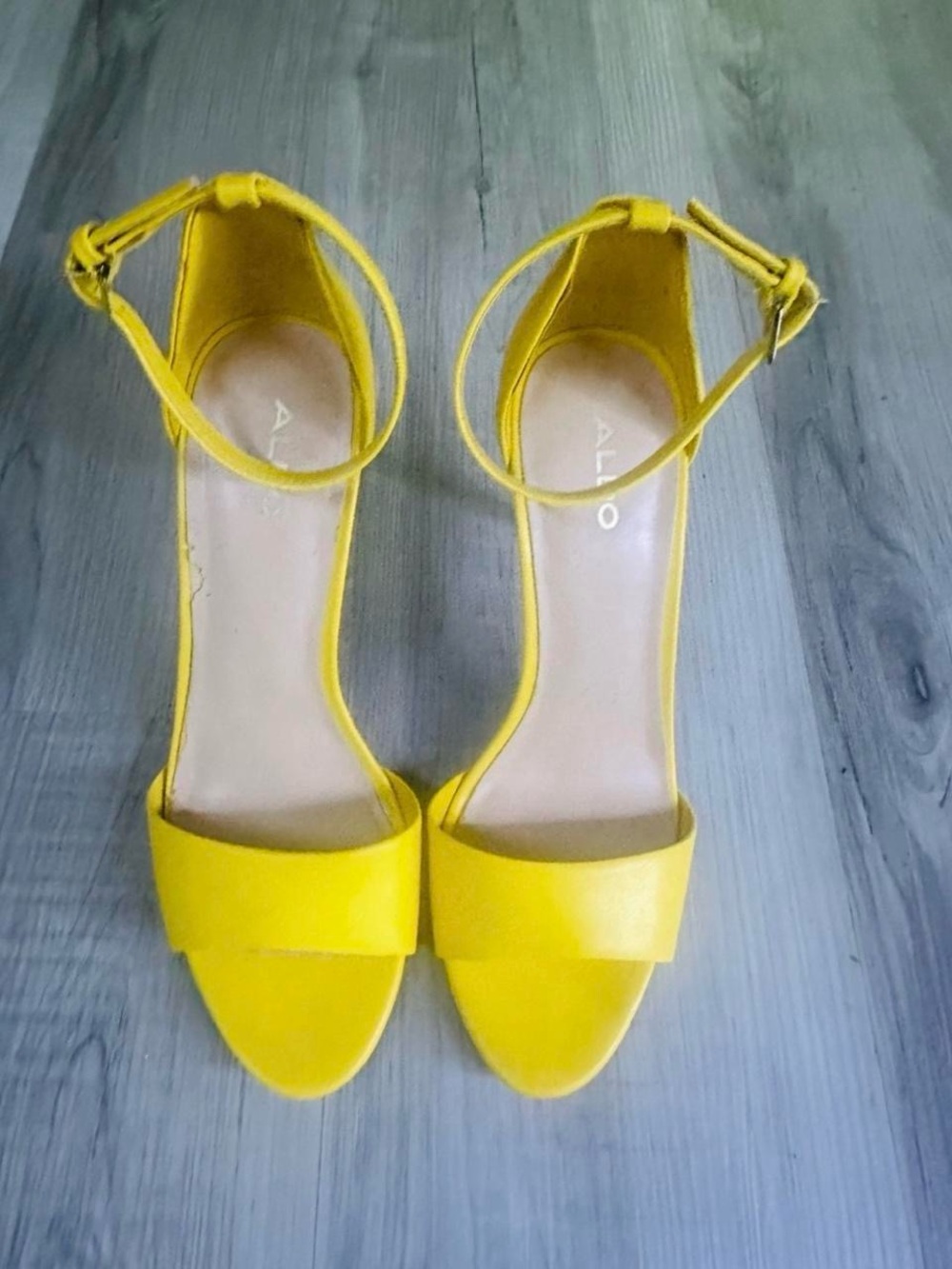 ALDO Bright Yellow Ankle-Strap Block Heels